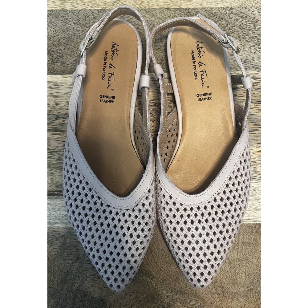 Antonio de Faria Slingback Flats 39/8.5 Pink Leather Woven Pointed Toe Portugal